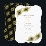 Invitation Plumes chic Peacock sur Mariage noir et blanc<br><div class="desc">Elégantes plumes de paon dans les tons turquoise et verte sur Faire-part de mariage noir et blanc. On croit que les plumes de paon apportent toutes les bonnes choses que la vie peut offrir! Tous les textes prêts à être personnalisés pour les mariages,  anniversaires,  anniversaires ou autres événements significatifs.</div>