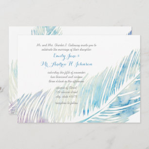 Invitation Plumes d'aquarelle bleu et violet sérénité