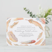 Invitation plumes d'aquarelle de boho tribus et mariage sauva (Debout devant)