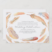 Invitation plumes d'aquarelle de boho tribus et mariage sauva (Devant / Derrière)