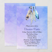 Invitation Plumes d'aquarelle sur fond de soirée violette ble (Devant / Derrière)