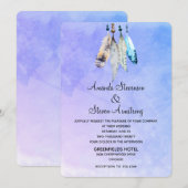Invitation Plumes d'aquarelle sur mariage violet bleuâtre (Devant / Derrière)