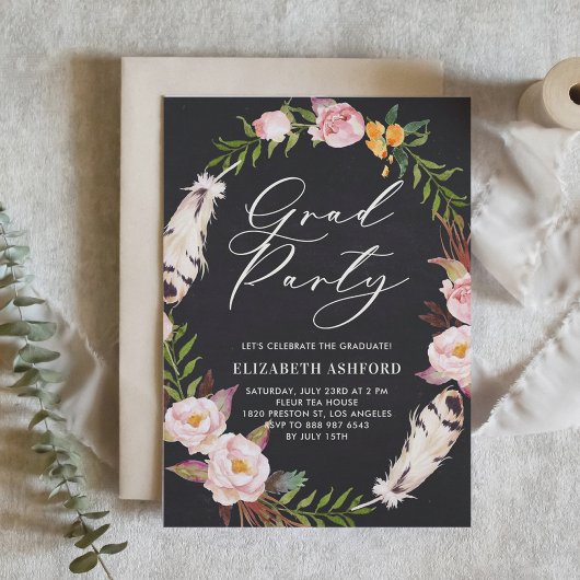 Invitation Plumes de Bohême et fête de graduation de la couro