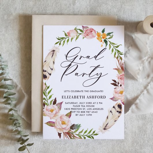 Invitation Plumes de Bohème et graine de fleurs