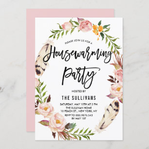 Invitation Plumes de Bohème Fleur Wreath Houseécher Party