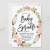 Invitation Plumes de Bohème Fleur Wreath rose Bébé Sprinkel (Devant)