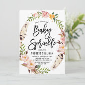 Invitation Plumes de Bohème Fleur Wreath rose Bébé Sprinkel (Debout devant)