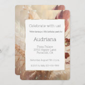 Invitation Plumes de Boho Crème Rouge Floral 16e anniversaire (Devant / Derrière)