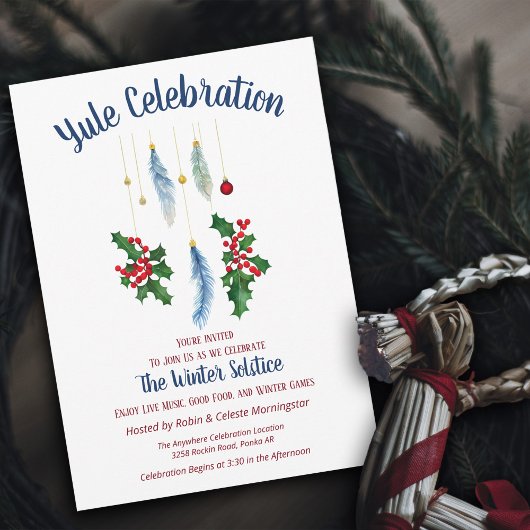 Invitation Plumes de Boho de Yule Flore d'Hiver Solstice
