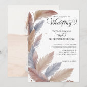 Invitation Plumes de Boho et élégant mariage photo script (Devant / Derrière)