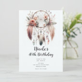 Invitation Plumes de cristal floral Dreamcatcher Boho Anniver (Debout devant)