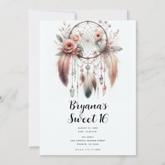 Invitation Plumes de cristal floral Dreamcatcher Boho Sweet 1 (Devant)