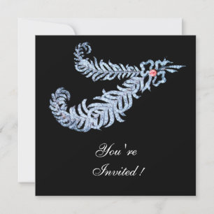 Invitation PLUMES DE DIAMANT GEMME ROSE LUXE Noir Blanc