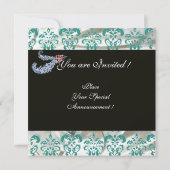 INVITATION PLUMES DE DIAMANT OR BLEU SOIE DAMASSE MONOGRAMME (Dos)