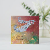 Invitation PLUMES DE DIAMANT ,paillettes brun jaune vert or (Debout devant)