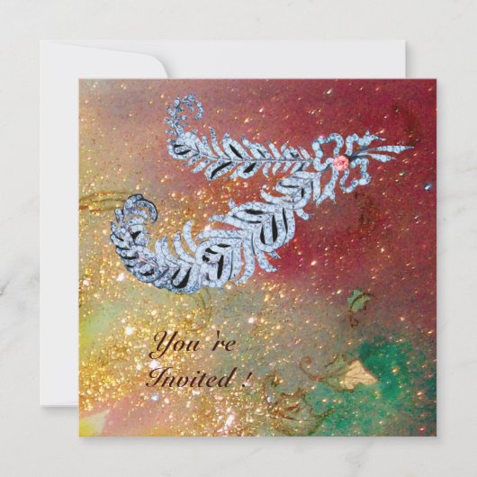 Invitation PLUMES DE DIAMANT, paillettes marron jaune vert or (Devant)