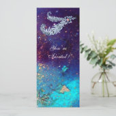 Invitation PLUMES DE DIAMANT, paillettes turquoise bleu vert (Debout devant)