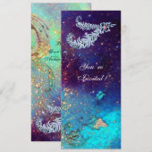 Invitation PLUMES DE DIAMANT, paillettes turquoise bleu vert (Devant / Derrière)