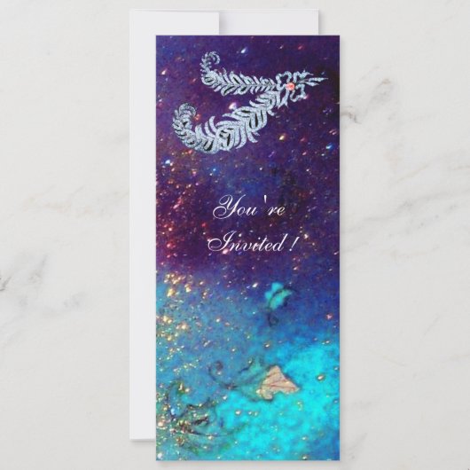 Invitation PLUMES DE DIAMANT, paillettes turquoise bleu vert (Devant)