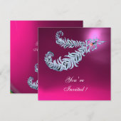 Invitation PLUMES DE DIAMANT Rose Fuchsia Améthyste Champagne (Devant / Derrière)