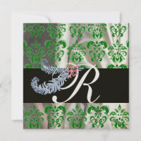 PLUMES DE DIAMANT VERT OR SOIE DAMASSÉE MONOGRAMME