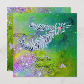 Invitation PLUMES DE DIAMANT , vert violet or étincelant (Devant / Derrière)