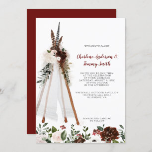 Invitation Plumes de la tribu Boho Bouquet floral Mariage Tee