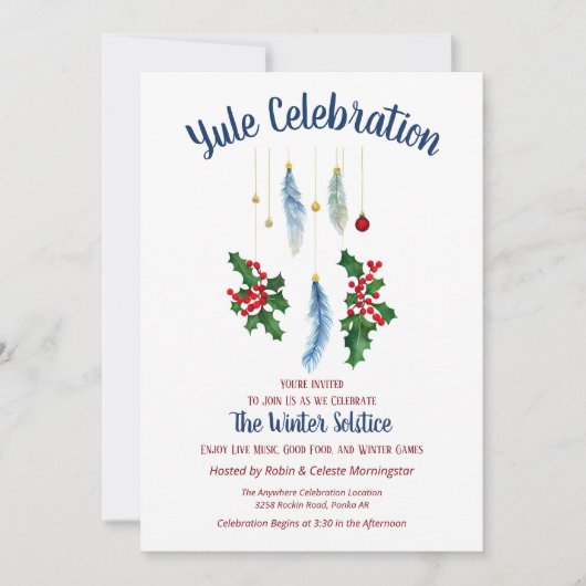 Invitation Plumes de Noël Bohème Fleur d'Hiver Solstice (Devant)