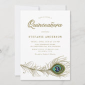 Invitation Plumes de paon de Whimsical Quinceañera (Devant)