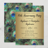 Invitation Plumes de paon d'or Chaque année fête anniversaire (Devant / Derrière)