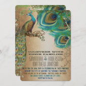 Invitation Plumes de paon doré (Devant / Derrière)