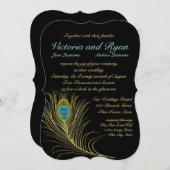 Invitation Plumes de paon doré (Devant / Derrière)