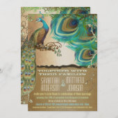 Invitation Plumes de paon doré (Devant / Derrière)