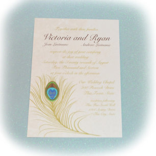 Invitation Plumes de paon doré