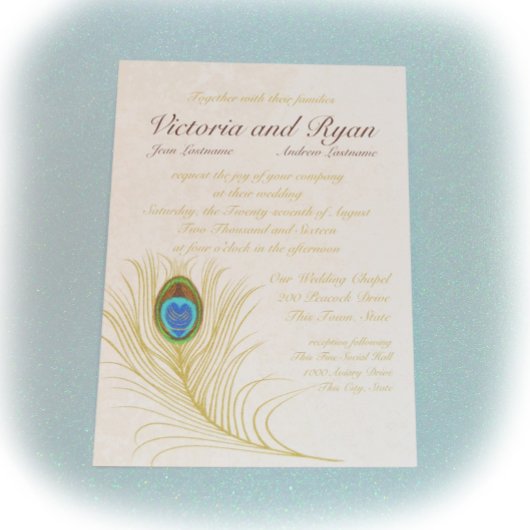 Invitation Plumes de paon doré