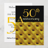 Invitation Plumes de paon dorées pour le 50e anniversaire (Devant / Derrière)