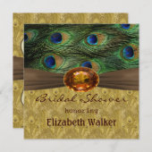 Invitation Plumes de paon, douche nuptiale d'effet ambre (Devant / Derrière)