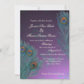 Invitation Plumes de paon Mariage violet (Devant)