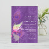 Invitation Plumes de paon Mariage violet (Debout devant)