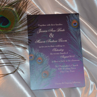 Invitation Plumes de paon Mariage violet