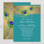 Invitation Plumes de paon moderne Faux Jewel Scroll Swirl (Devant / Derrière)