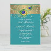 Invitation Plumes de paon moderne Faux Jewel Scroll Swirl (Debout devant)