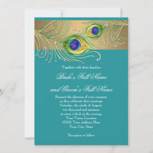 Invitation Plumes de paon moderne Faux Jewel Scroll Swirl