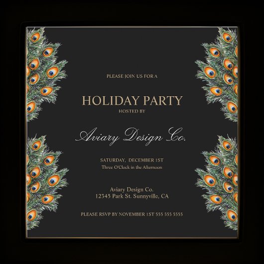 Invitation Plumes de paon moderne Fête de Noël d'entreprise