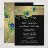 Invitation Plumes de paon modernes Faux bijou défilement spir (Devant / Derrière)