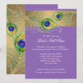 Invitation Plumes de paon modernes Faux bijou défilement spir (Devant / Derrière)