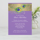 Invitation Plumes de paon modernes Faux bijou défilement spir (Debout devant)