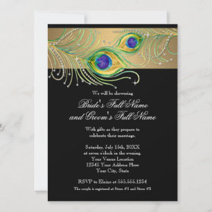Invitation Plumes de paon modernes Faux bijou en rouleau en s