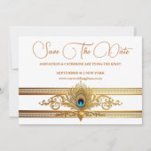 Invitation Plumes de paon or fleurir thème oiseau (Devant)