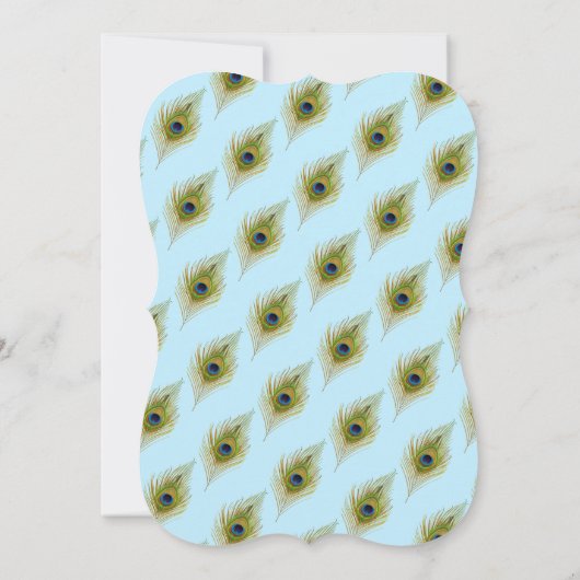 Invitation Plumes de paon sur Mariage bleu clair et blanc (Dos)